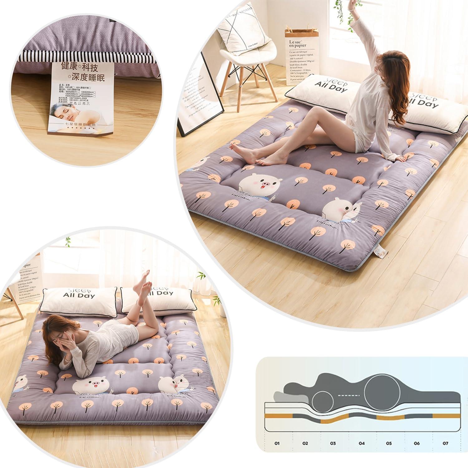 Generic Japanese Style Roll Up Mattress, Thick Floor Futon Mattress Double Foldable,Single/Double Sleeping Pad for Dormitory Bedroom,Folding Mattress Sofa Bed,Purple,King/180x200cm