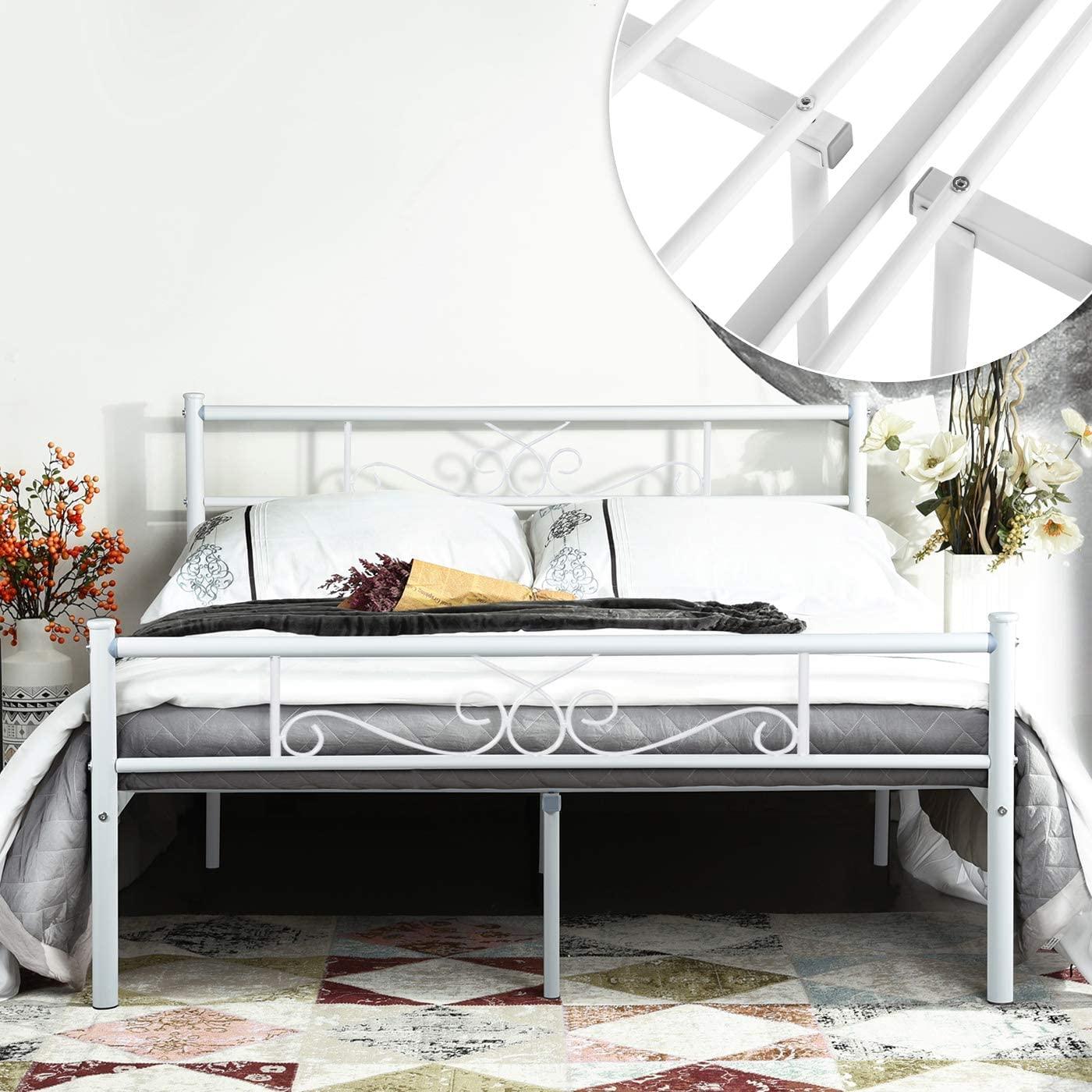 Weehom Weehom Metal Platform Bed Frame Queen Size Mattress Foundation Mattress Foundation Heavy Duty Bed Steel Slat Support Easy Assemble for Kids Adults, White