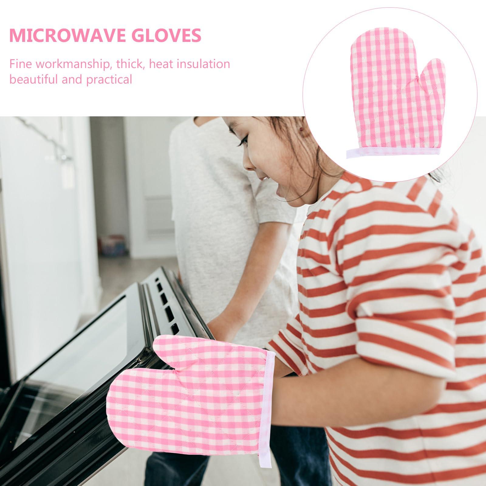 OSALADI Mini Oven Mitts 2Pcs Children Microwave Gloves for Kids Play Kitchen Cooking Mitts Anti Scald Baking Gloves for Boys Girls