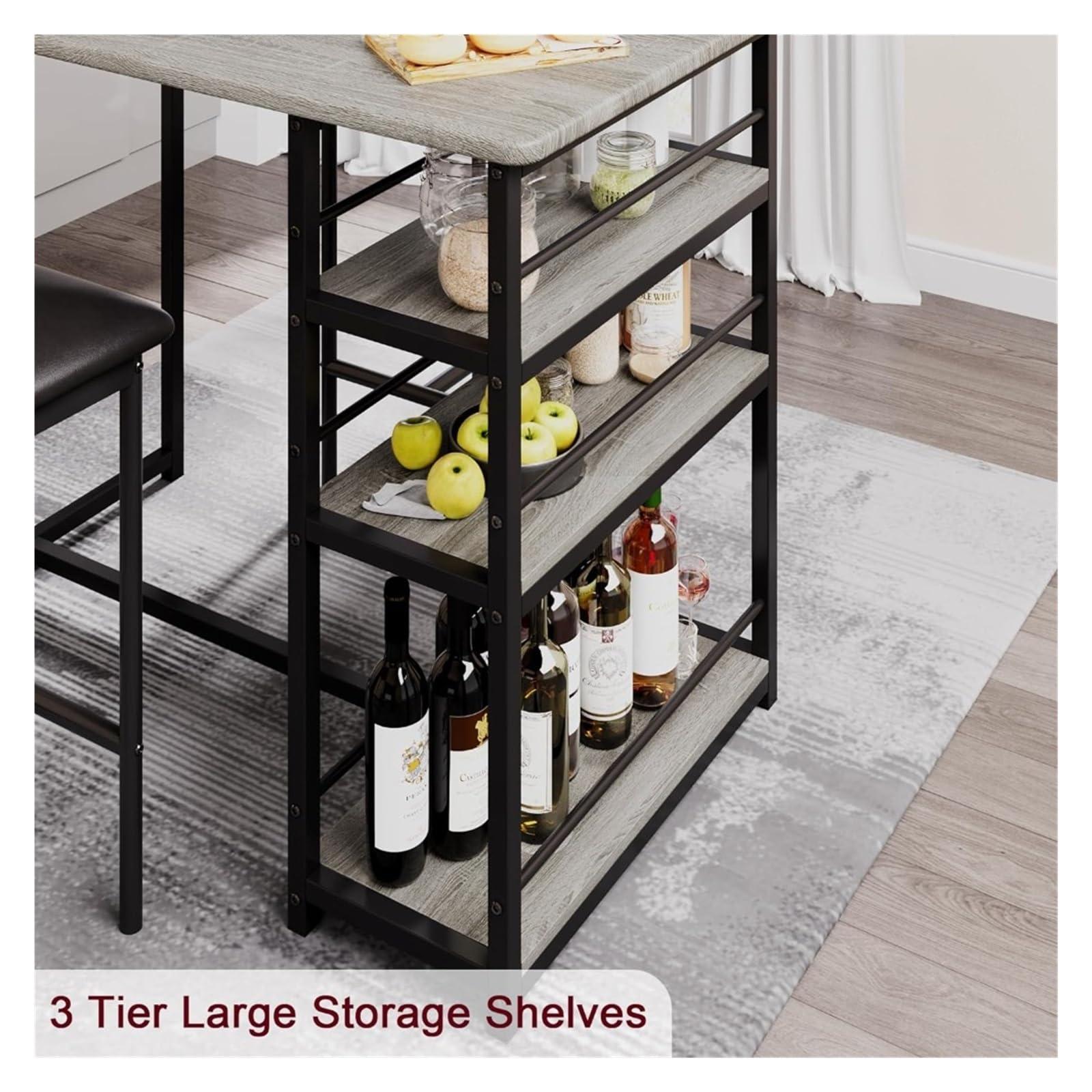 SUSUROSE SUSUROSE Dining Table 3 Piece Kitchen Table Set with 3 Storage Shelves for Small Space Furniture Room Home,White