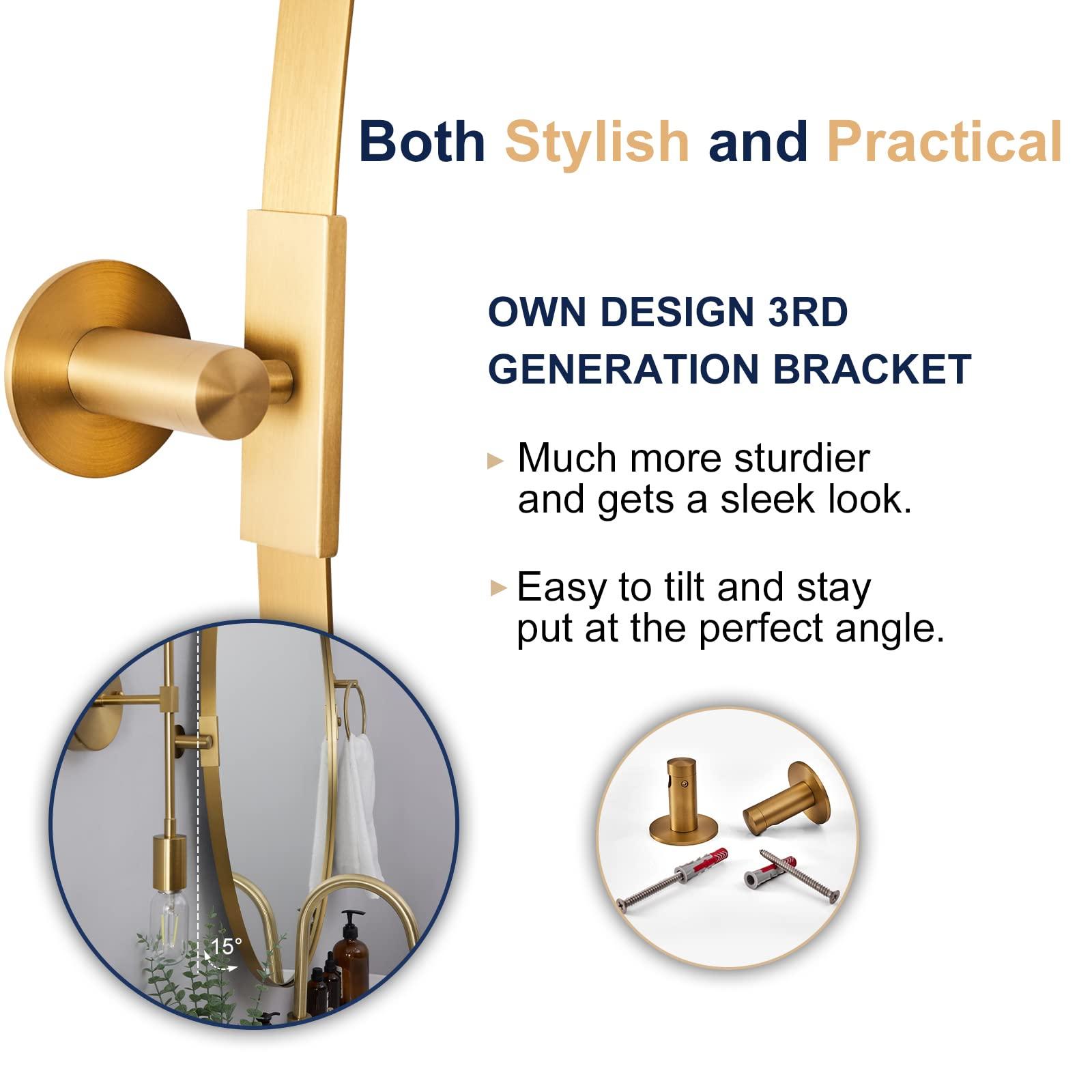 ANDY STAR ANDY STAR Gold Oval Mirror, Oval Pivot Bathroom Mirror, Brushed Gold Oval Pivot Mirror Bathroom Stainless Steel Metal Frame Tilting Vanity Wall Mirror Hangs Vertical