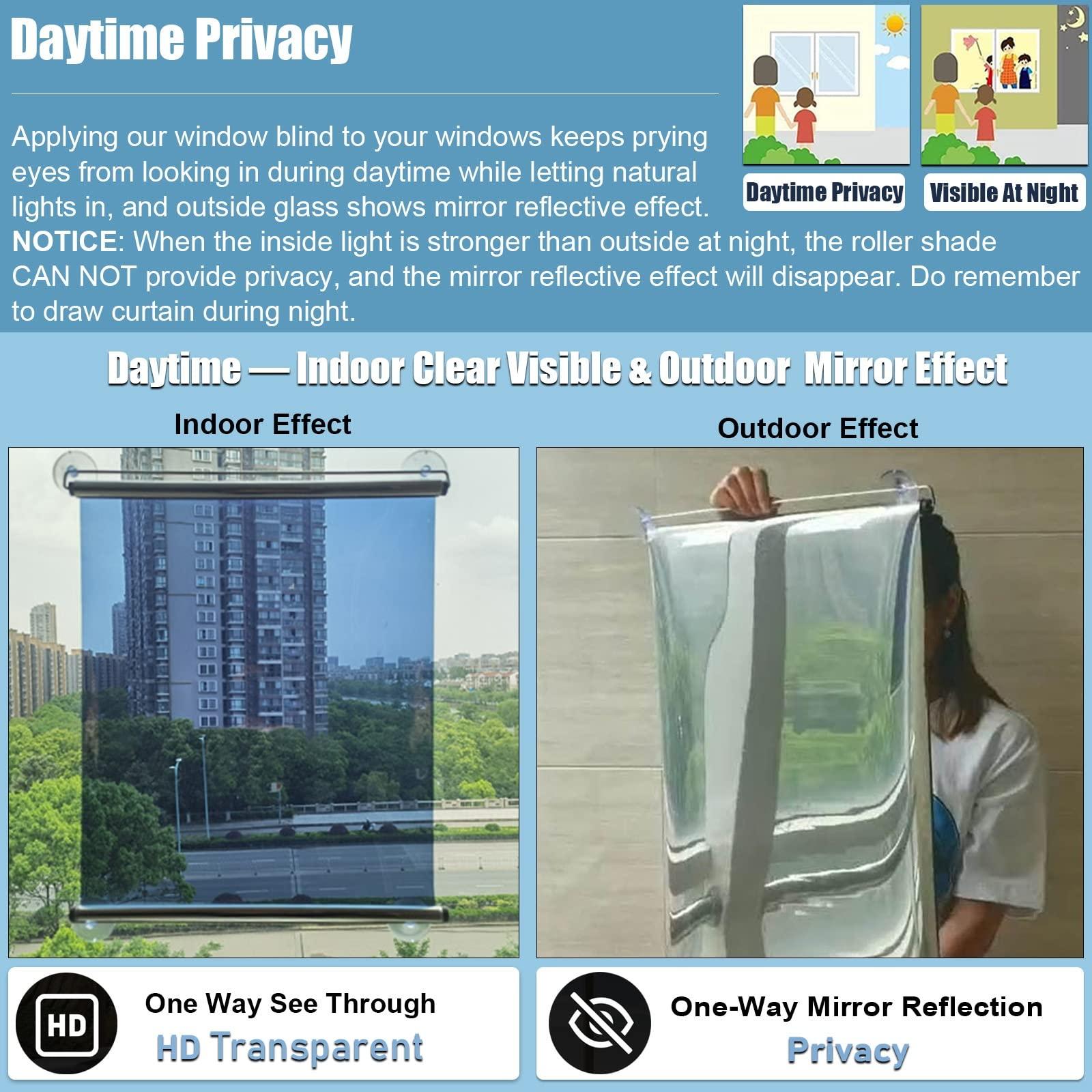 LXLF LXLF Punch-Free One-Way Mirror Roller Blind with Suction Cups, Sun Protection UV Blocking Reflective Heat Control Roll-Up Shade for Summer (Size : 93x150cm/36.6x59in)