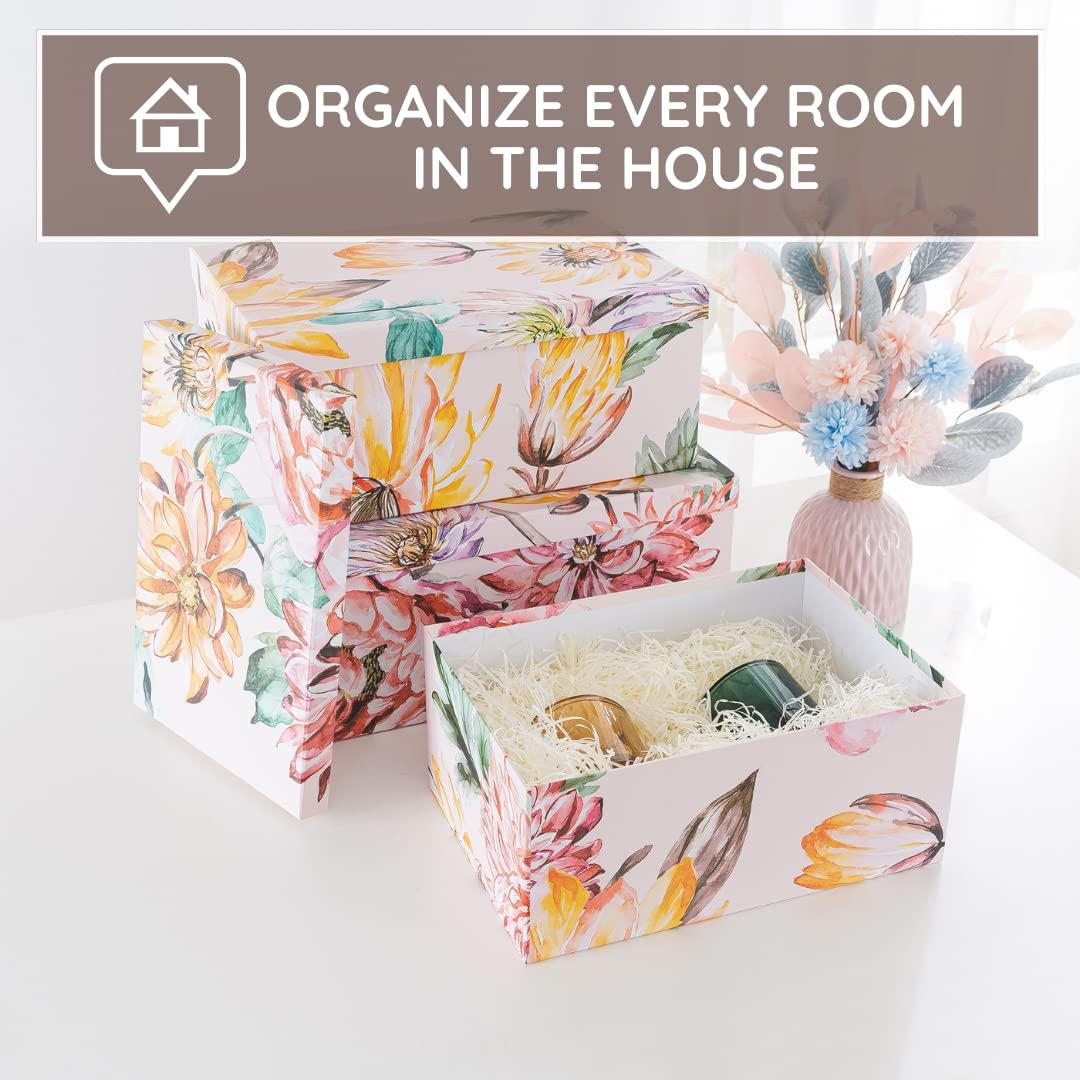 Soul & Lane Soul & Lane Decorative Cardboard Storage Boxes with Lids for Home Decor and Organization, Set of 3 Large Keepsake Boxes for Memories & Gifts, Nesting Floral Photo Storage Containers, Beauty in Bloom