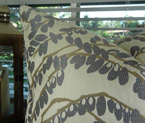 Thomas Collection Thomas Collection Gray Ivory Taupe Throw Pillow - Olive Branch Throw Pillow - Gray Modern Accent Pillow - Luxury Designer Throw Pillow, Handmade in USA, 11421