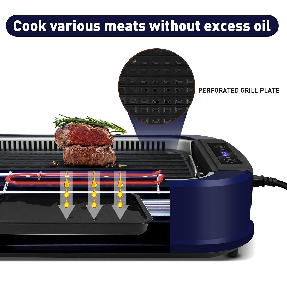 CUSIMAX Indoor Grill Electric Grill CUSIMAX Smokeless Grill Portable Korean BBQ Grill with Turbo Smoke Extractor Technology, Non-stick Removable Grill Plate, Tempered Glass Lid, Great for Party(Single Plate)