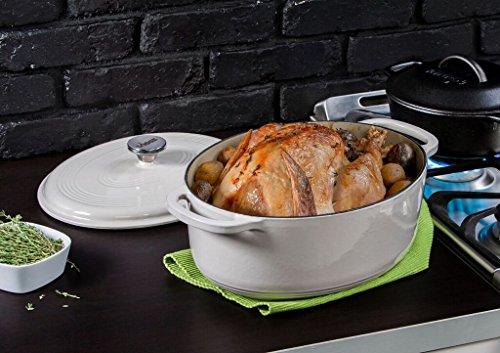 Lodge Lodge 7 Quart Enameled Cast Iron Oval Dutch Oven with Lid Dual Handles Oven Safe up to 500 F or on Stovetop - Use to Marinate, Cook, Bake, Refrigerate and Serve Oyster White