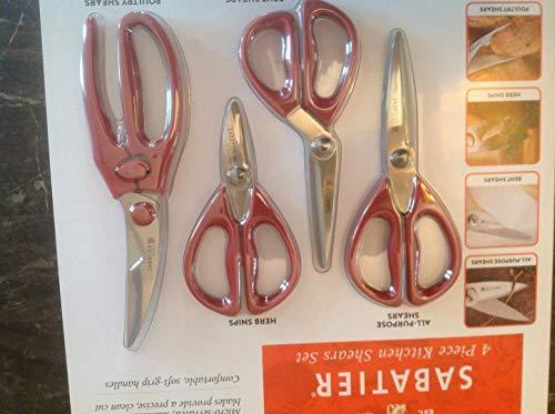 Sabatier Kitchen Scissors 4 Piece All Purpose Micro-Serrated Stainless Steel Herb Poultry Sabatier Red
