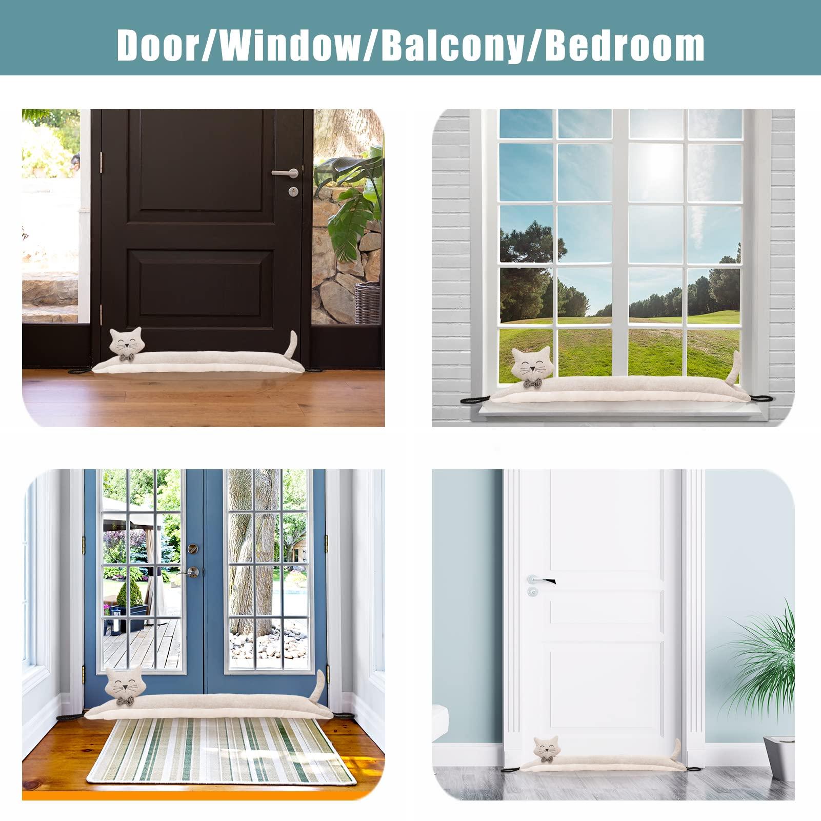 Marwood Marwood Under Door Draft Stopper Decorative Wind Stopper 32 inch for Door & Window, Weighted Animal Air Draft Stopper Snake Noise Blocker for Bottom of Door with Hanging Loops - Khaki Cat