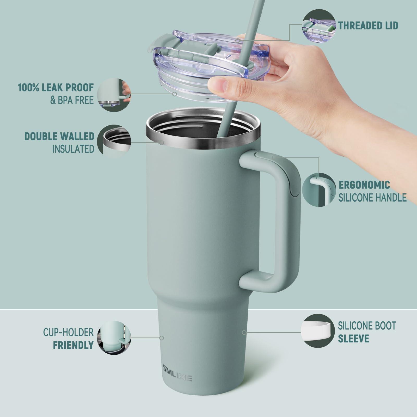 SMLIXE SMLIXE 40 oz Tumbler with Handle and Straw Lid,Insulated Reusable Stainless Steel Water Bottle Travel MugCupholder Friendly Double Wall Vacuum Sealed Cup (Shale)