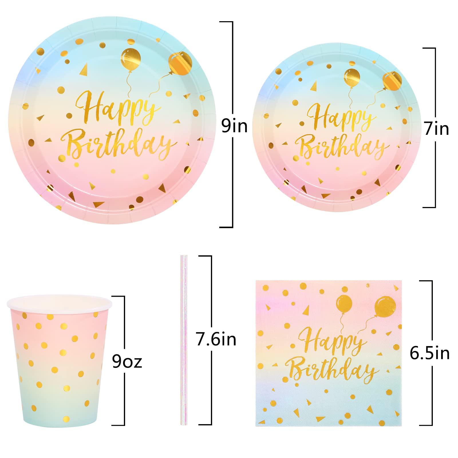 Boocikey Boocikey 200 Pcs Pastel Party Supplies Birthday Party Plates and Napkins Sets,Disposable Pastel Birthday Plates - Rainbow Paper Plates Napkins Cups for Birthday Baby Shower Party Decorations