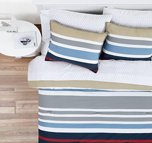 Nautica Nautica - Queen Comforter Set, Cotton Reversible Bedding with Matching Shams, Stylish Home Decor (Bradford Navy/Kahki, Queen)