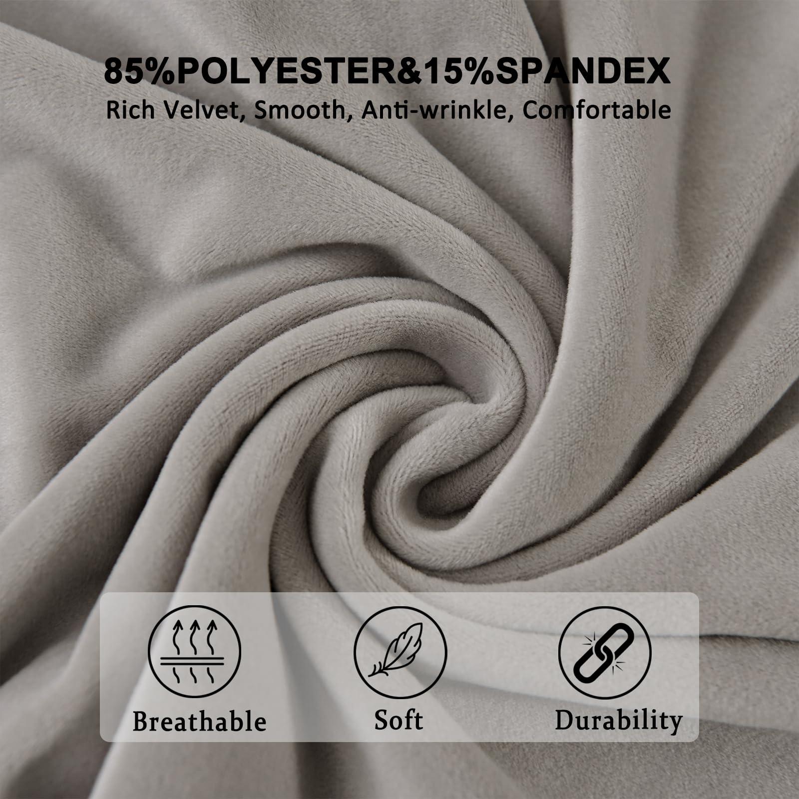 UNBBRRL UNBBRRL Chair and Ottoman Slipcover Set, Stretch Velvet Chair and Ottoman Cover, Banquet Armchair Covers for Living Room (Light Gray,Chair+ Seat+ Rec Ottm)