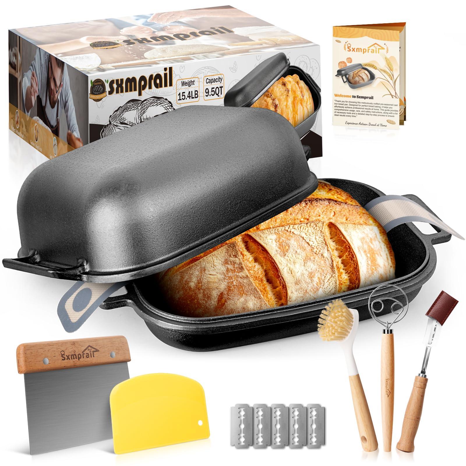 Sxmprail Cloche Loaf Dutch Oven, Pre-Seasoned, 9.5QT, 13 LBS Heavy Duty, Non-Stick, Large Bread Loaf Pan, Oval Cast Iron Bread Pan With Lid, Cloche Homemade Loaf Pan, Sourdough Artisan Bread Baking Pan