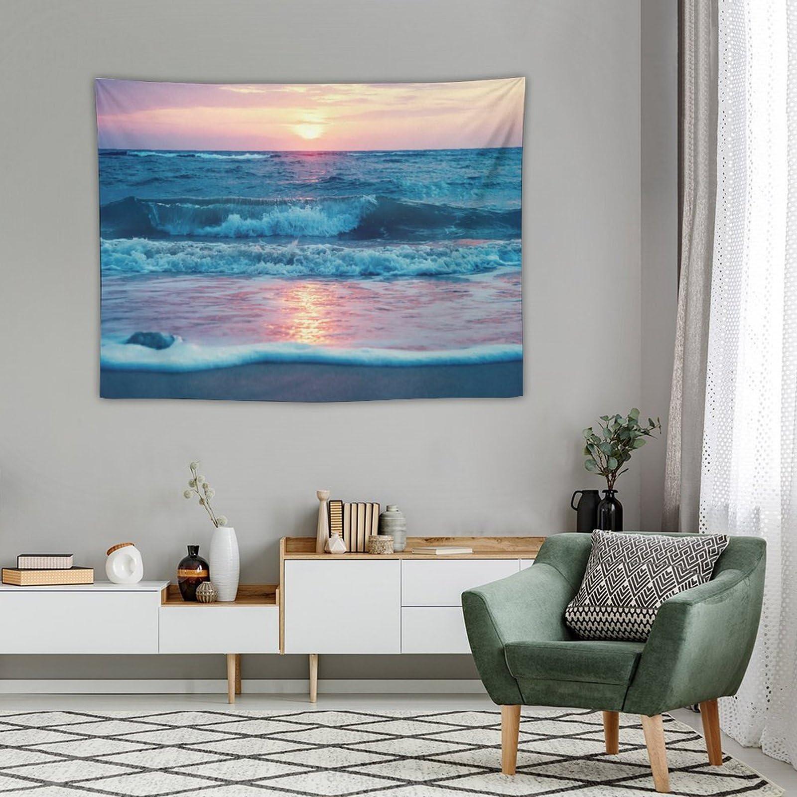 ZhiRain ZhiRain Blue Ocean Beach Sea Tapestry Wall Hanging Sunset Shore Australian Beach Sea Tapestries Home Decor for Living Room Bedroom Apartment Farmhouse Dorm 30\"x40\"