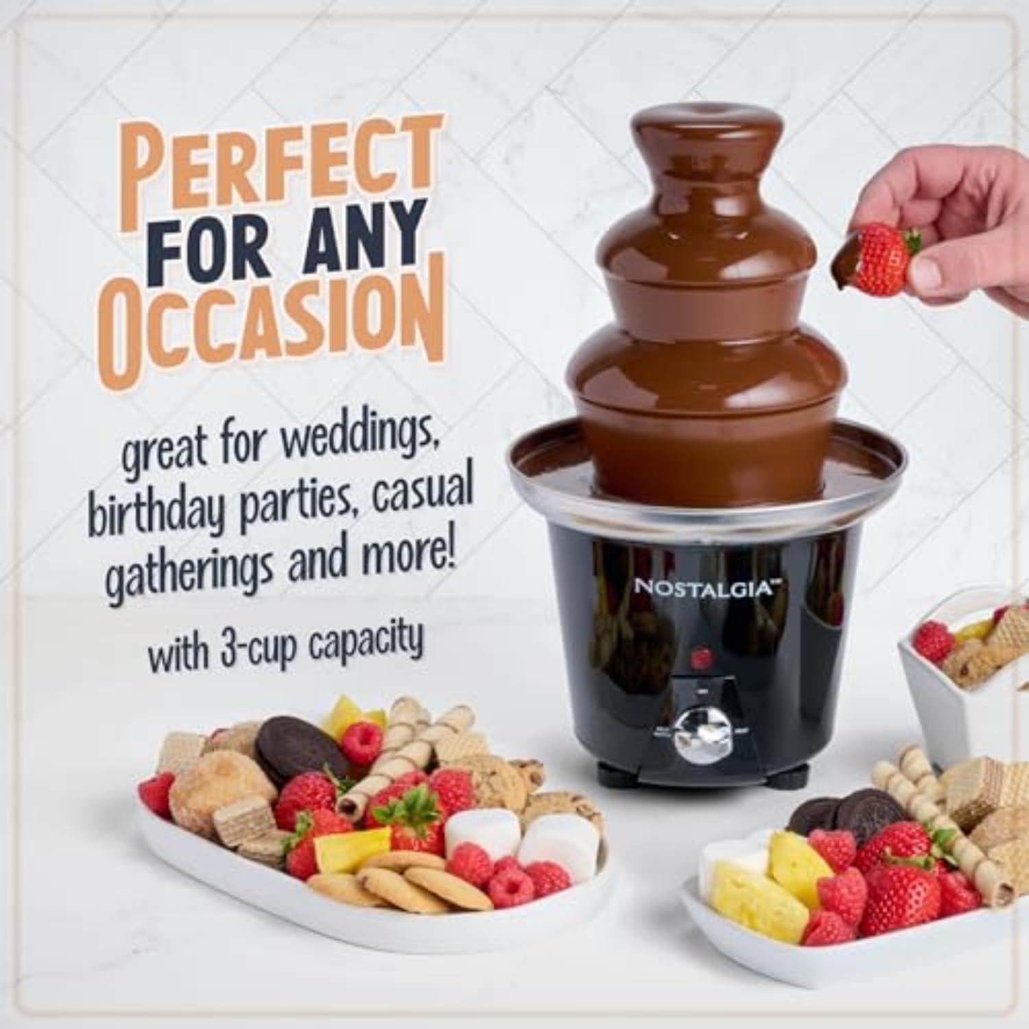 Nostalgia Nostalgia 3 Tier Electric Chocolate Fondue Fountain Machine for Parties - Melts Cheese, Queso, Candy, and Liqueur - Dip Strawberries, Apple Wedges, Vegetables, and More - 24-Ounce - Black, Small