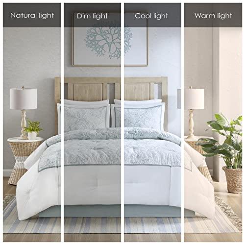 Harbor House Harbor House Cotton Comforter Set - Coastal Oceanic Sealife Design, All Season Down Alternative Bedding with Matching Shams, Bedskirt, Maya Bay, Seafoam Blue Full(80"x90") 4 Piece