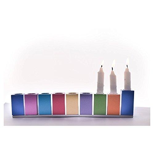 World Of Judaica Hanukkah Menorah with Assembled Colorful Candleholders- Yair Emanuel