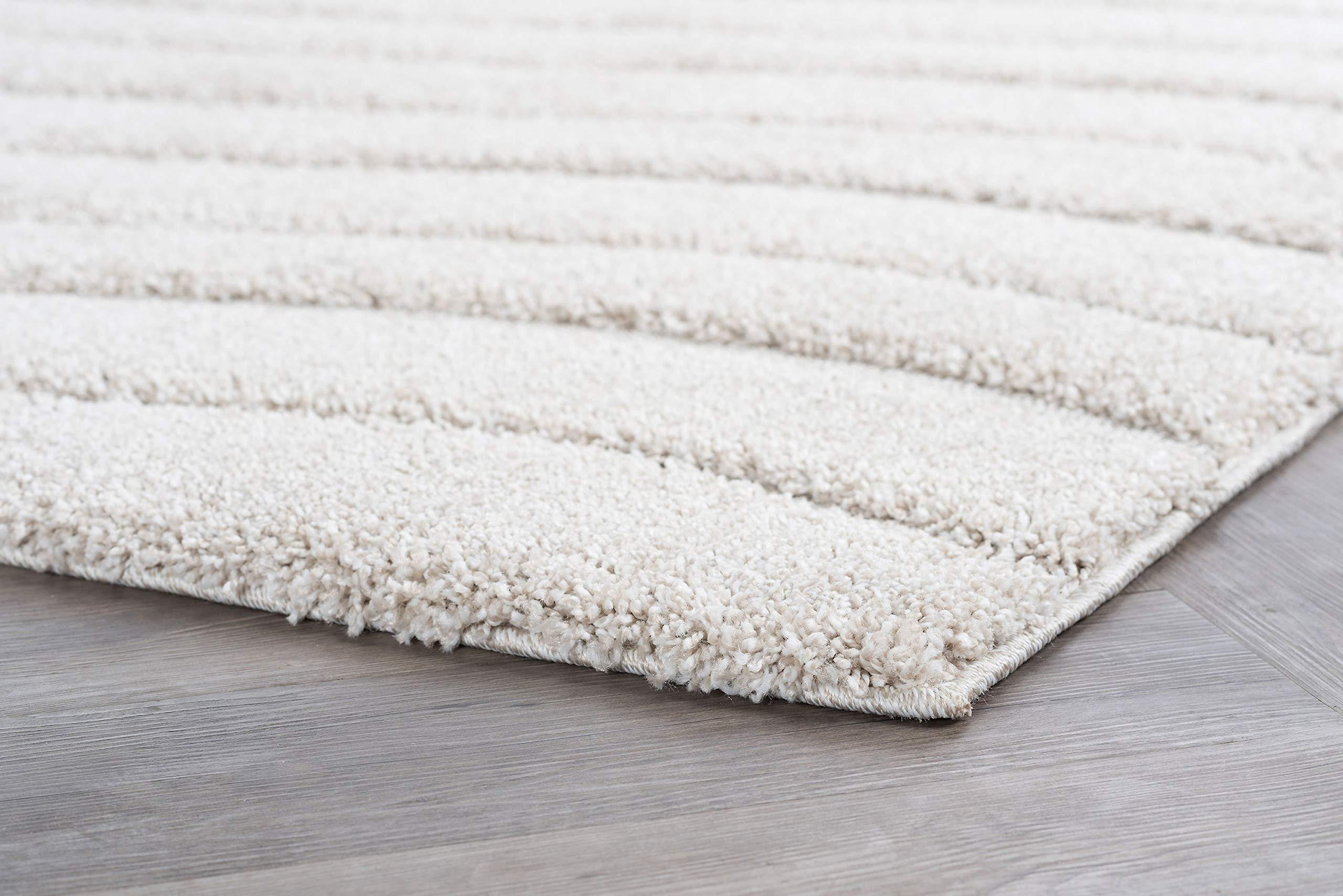 Tayse Tayse Waveland Cream 7 Foot Shag Square Area Rug for Living, Bedroom, or Dining Room - Shag, Stripe