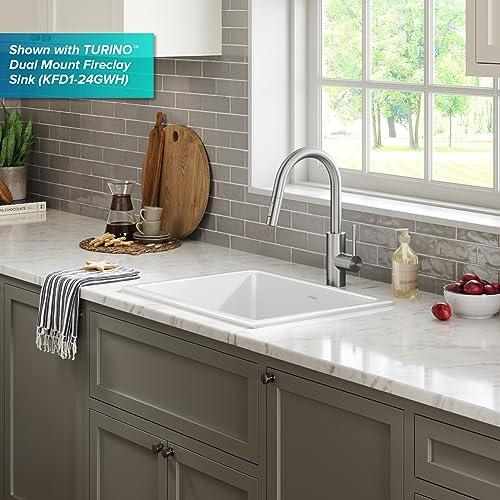 Kraus KRAUS Oletto Single Handle Pull Down Kitchen Faucet with QuickDock Top Mount Installation Assembly in Chrome, KPF-2620CH