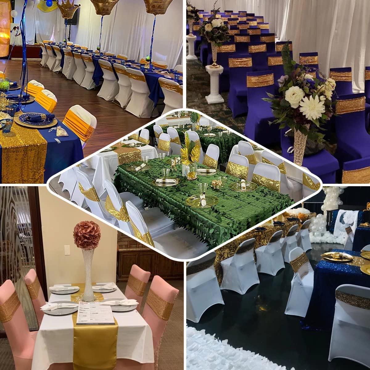 LIZIMI LIZIMI 100 Pcs Sequin Chair Sashes Stretch Chair Bands Spandex Polyester Bows for Party Hotel Wedding Banquets Decoration - Red