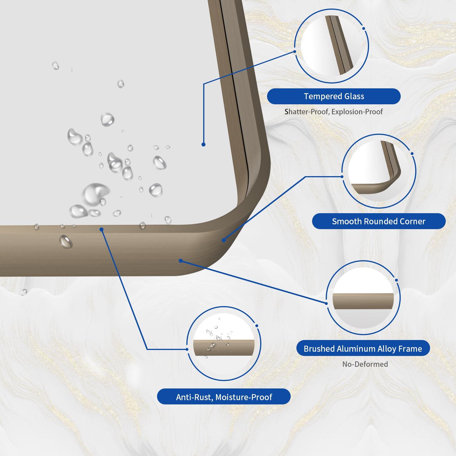 WEER WEER Bronze Bathroom Mirror 48x36 Inch, Farmhouse Oil Rubbed Bronze Mirror for Wall, Aluminum Alloy Brushed Bronze Metal Frame Mirror for Vanity, Tempered Glass, Anti-Rust (Horizontal/Vertical)