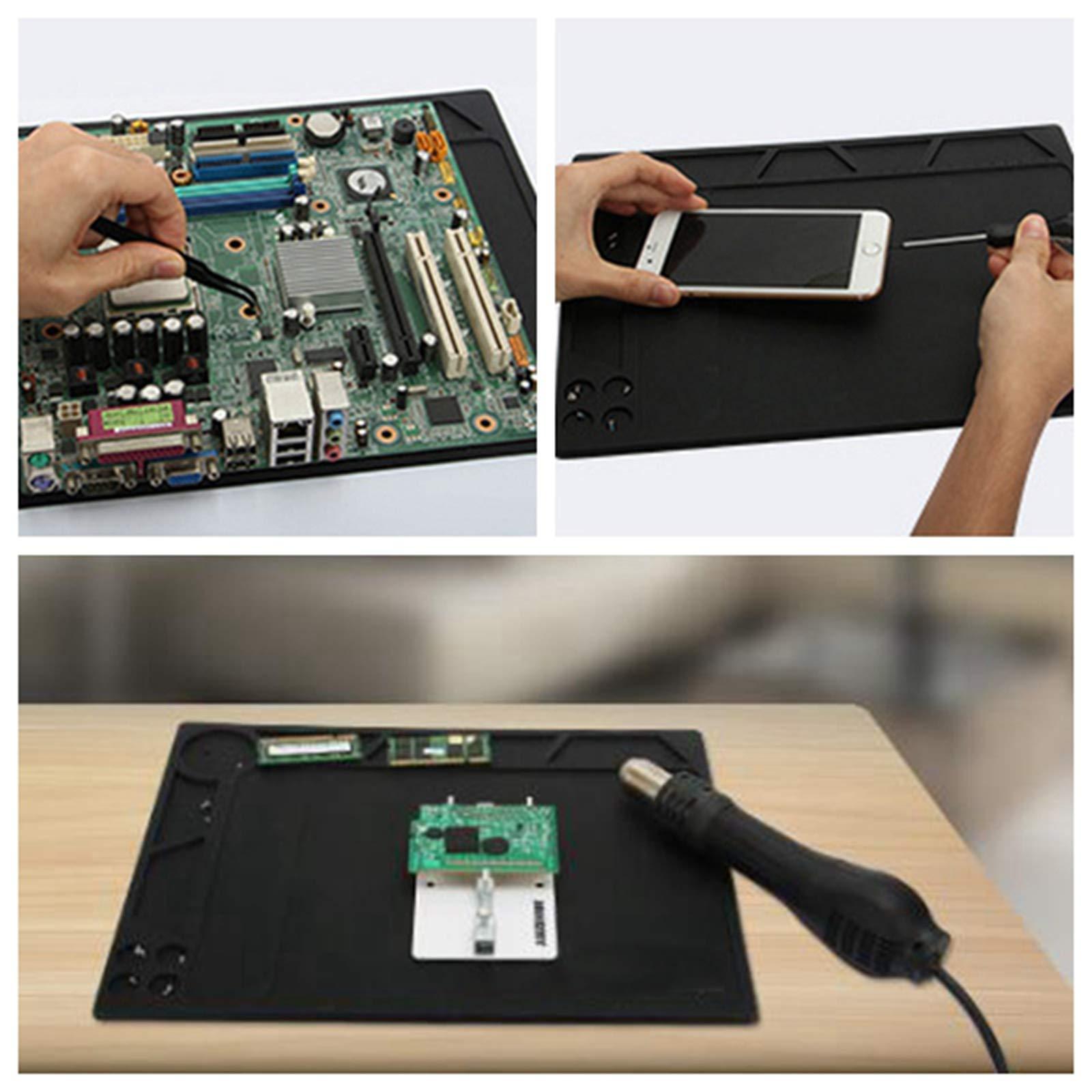 HLYD Soldering Mat, 13.4inch x 9.5inch Work Mat, Heat Resistant Mat for Phone Repair, Heat Gun, Workbench, Table, Disassembly, Electronics, Circuit Board Soldering Kit etc