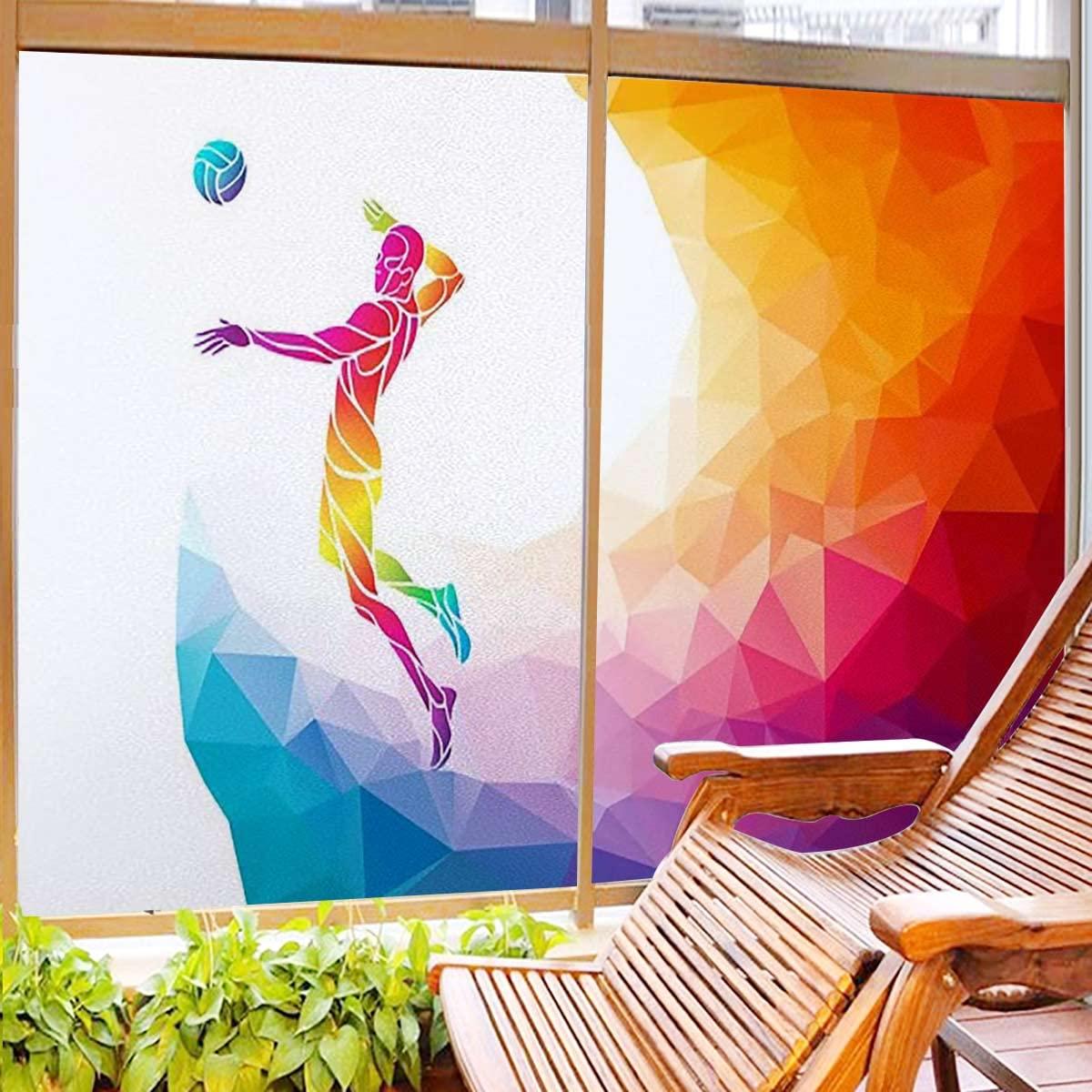 Generic White Orange Window Film Privacy Self Adhesive Static Cling Glass Window Sun Blocking Heat Control Decorative Decals for Bathroom Player Silhouette Rainbow Colored Vivid 17.7Wx23.6L-inch x2 Pcs