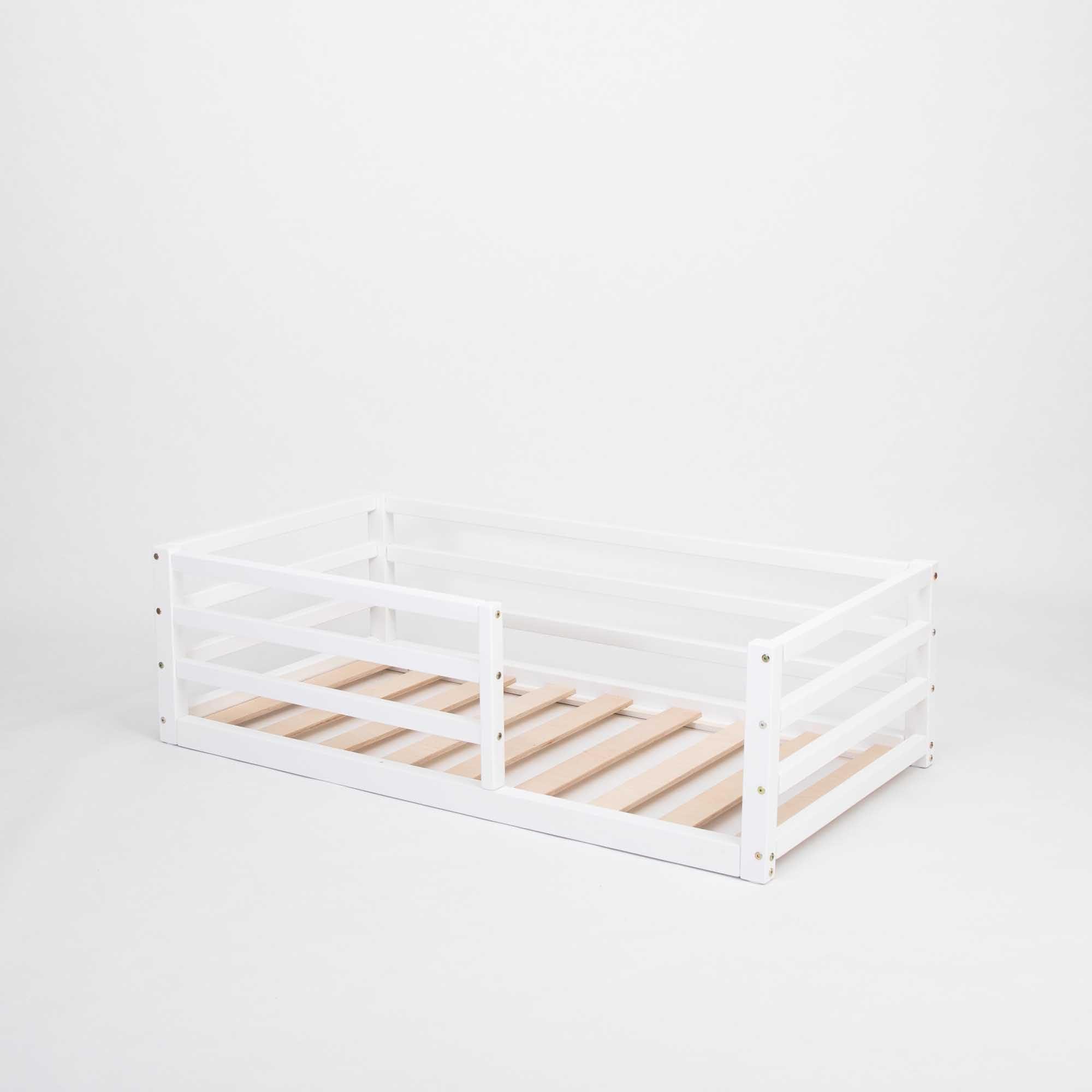 Sweet Home From Wood Montessori toddler bed with rails, Toddler floor bed with rails, Montessori floor bed with rails for kids, Wooden floor bed, Montessori furniture (Twin, White)