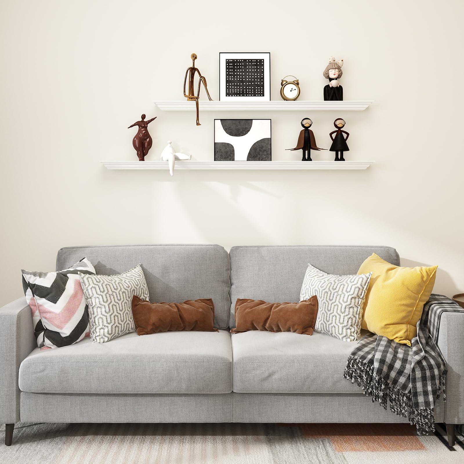 WELLAND WELLAND White Finished 48 inch Pine Wood Fireplace Mantel Shelf Wall Mounted,Corona Crown Molding Floating Wall Picture Ledge Shelves