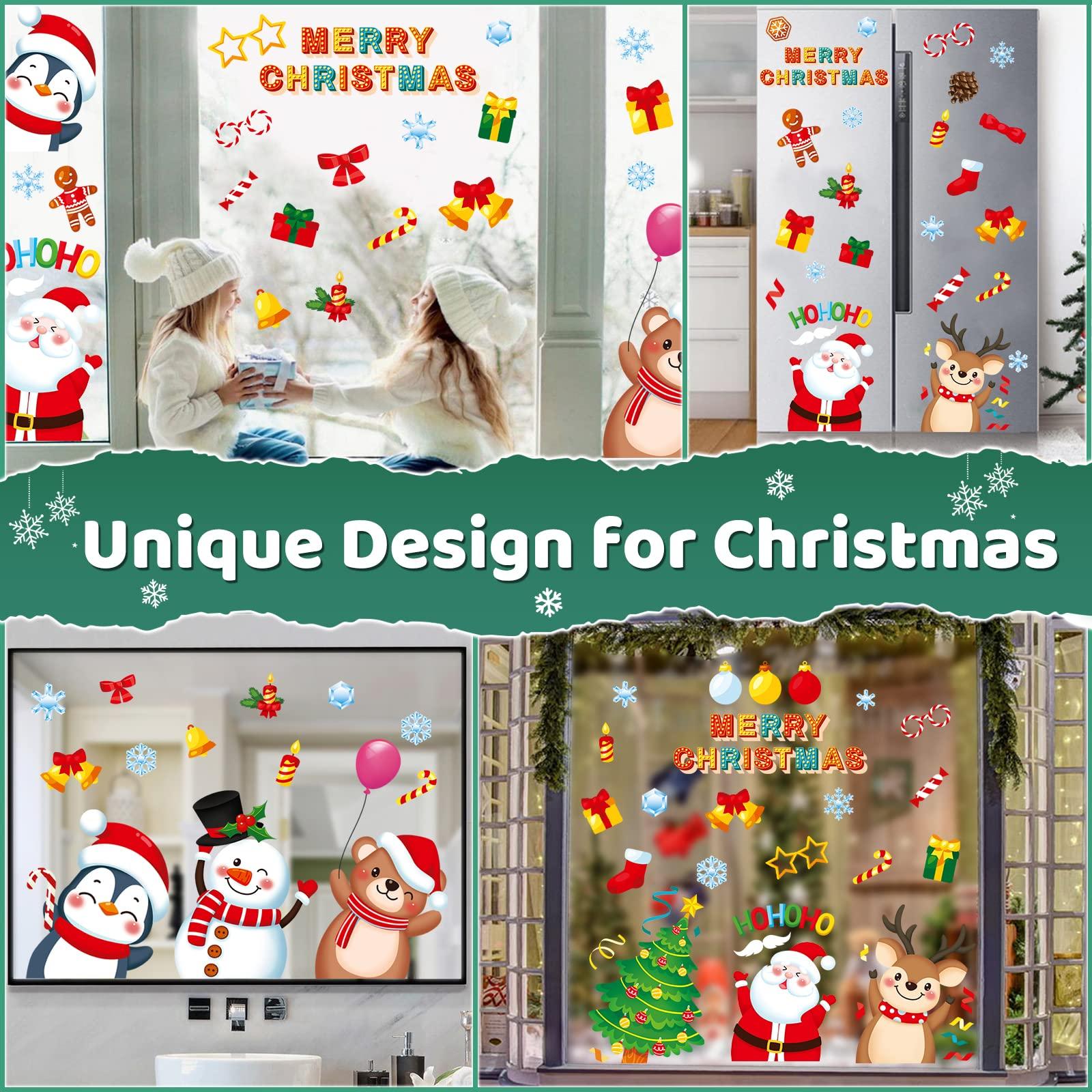 Generic Christmas Window Clings 9 Sheets Christmas Window Stickers Santa Snowman Reindeer Xmas Snowflake Merry Christmas Window Clings, Double-Side Window Decals for Party Decorations Home School Glass