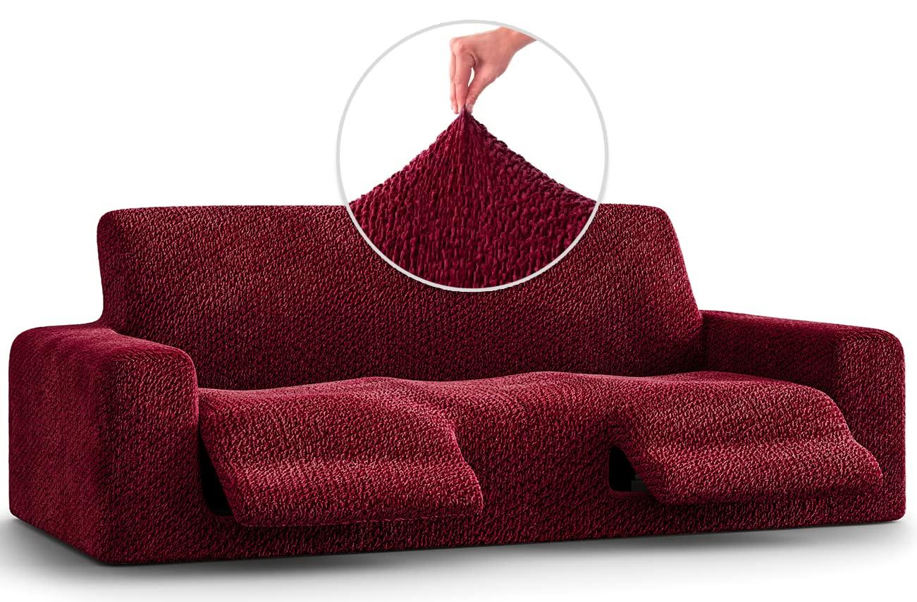 PAULATO BY GA.I.CO. PAULATO BY GA.I.CO. Recliner Sofa Cover - Reclining Couch Slipcover - Soft Polyester Fabric Slipcover - 1-Piece Form Fit Stretch Furniture Protector - Velvet Collection - Burgundy (Recliner Sofa)