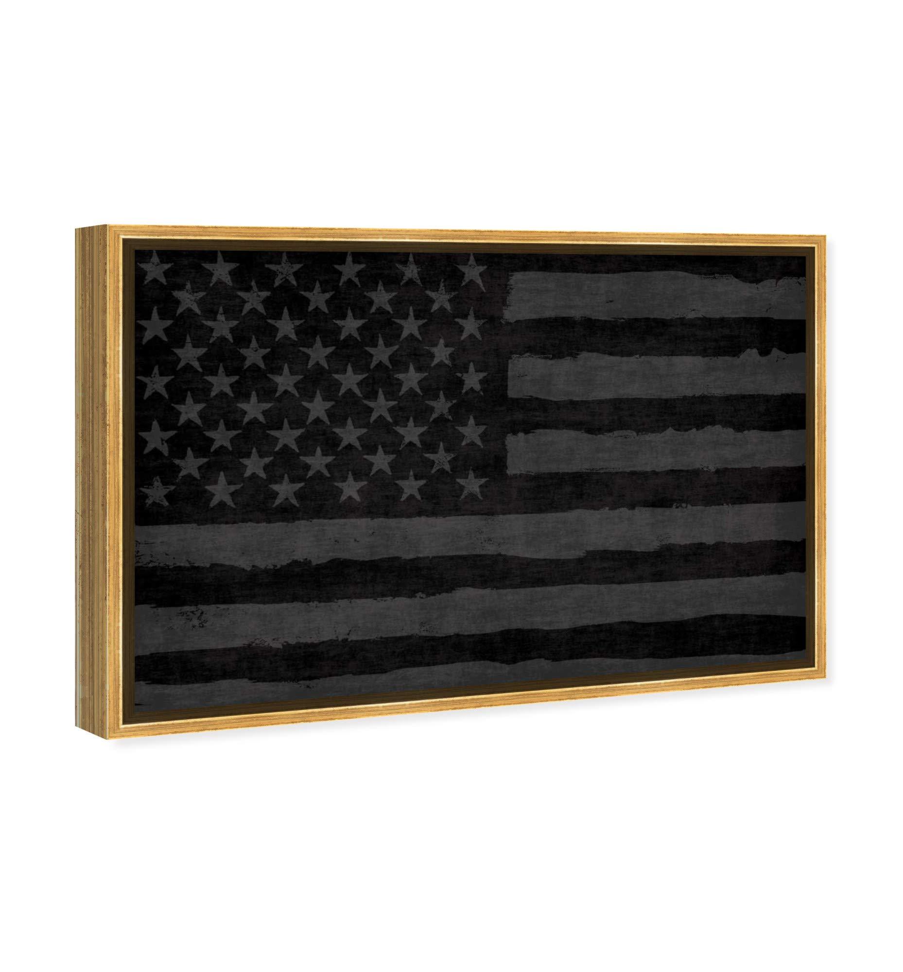 Hatcher & Ethan Hatcher and Ethan Americana and Patriotic Wall Art Framed Canvas Prints \'Rocky Freedom US Flags Home Dcor, 24\" x 16\", Black, Gray