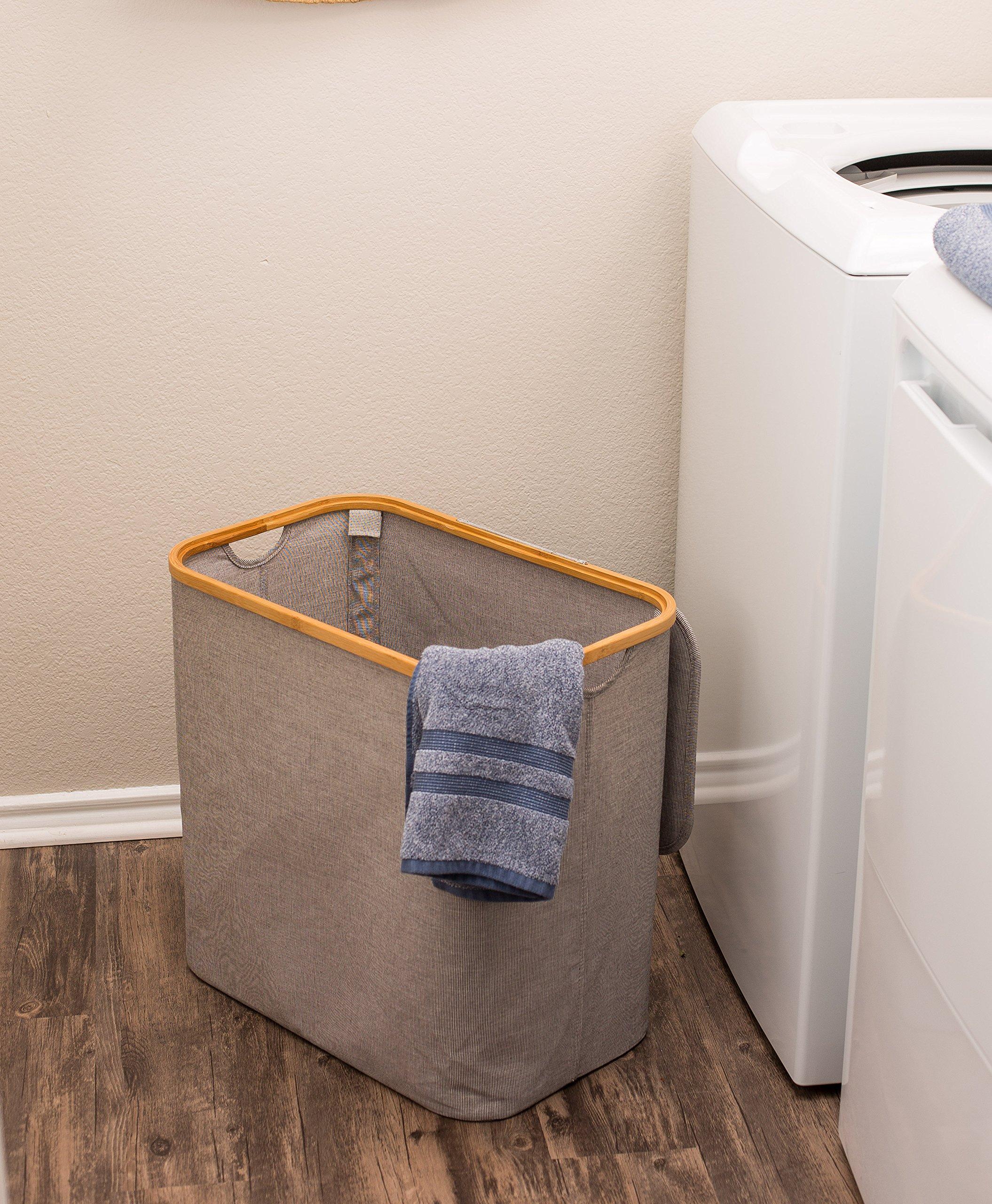 BirdRock Home BIRDROCK HOME Bamboo & Canvas Hamper - Laundry Basket Organizer - Lightweight Foldable Clothing Bin with Lid - Modern Covered Laundry Hamper for Clothes, Bedroom, Bathroom, & Dorm - Grey, Single Lid