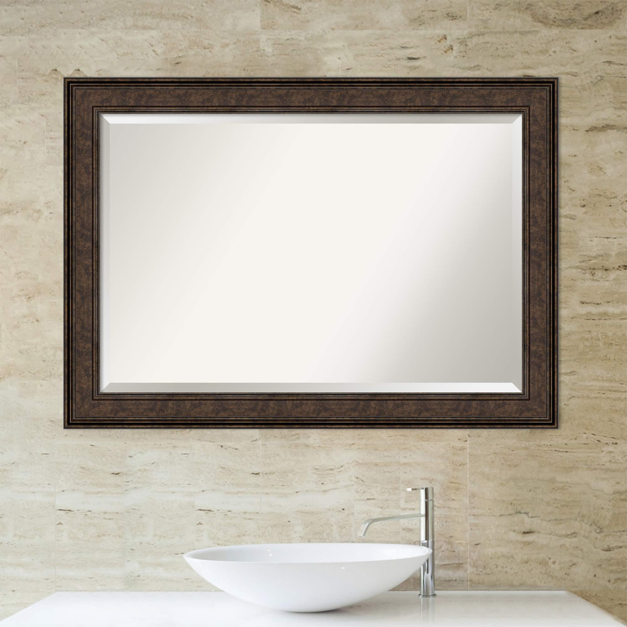 Amanti Art Amanti Art Bronze Bathroom Mirror for Over Sink, 30x42 Ridge Bronze Rectangle Vanity Mirror, Large Traditional Frame, Hangs Horizonally and Vertically, Bathroom Wall Decor, Beveled Edge