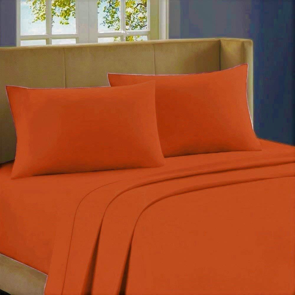 Sheets N More 600-THREAD-COUNT 100% Egyptian Cotton Bed Sheet, 4-Pc Full Orange Solid Sheet Set Single Ply Long Staple Cotton Yarns, Sateen Weave, Fits Mattress Upto 10\" Deep Pocket