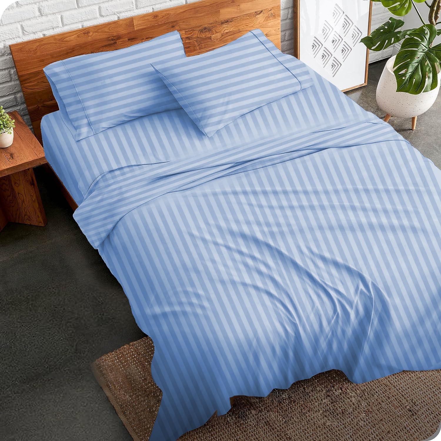 SL SUPREME LINEN SL SUPREME LINEN Luxury 4 Piece 800 Thread Count 100% Egyptian Cotton Sheets 18\" Inch Deep Pocket Breathable & Cooling Bedsheet Hotel Quality Luxury California King Size - Light Blue Stripe