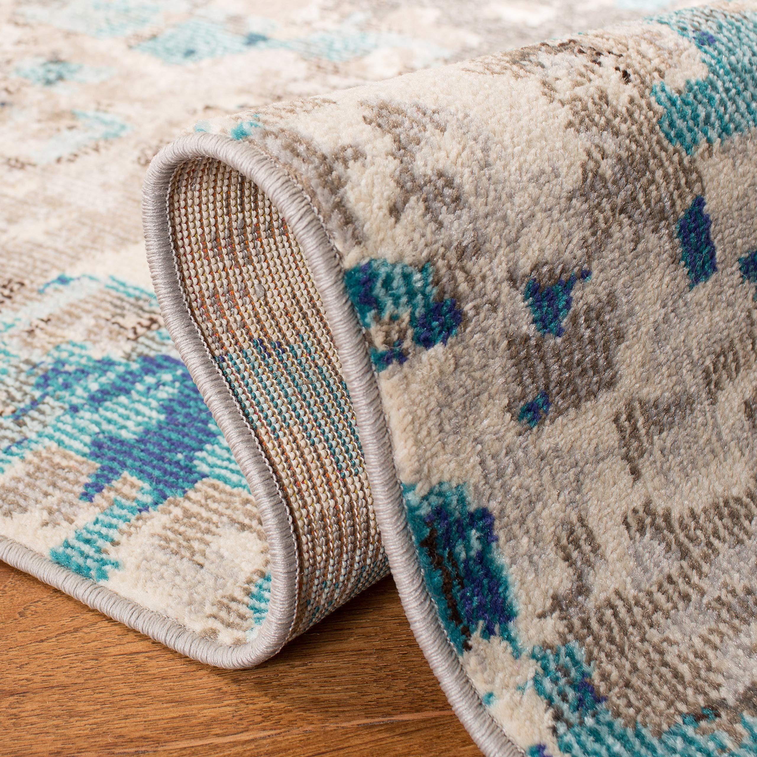 Safavieh SAFAVIEH Madison Collection 10' Square Grey/Blue MAD425E Boho Abstract Distressed Non-Shedding Living Room Bedroom Dining Home Office Area Rug