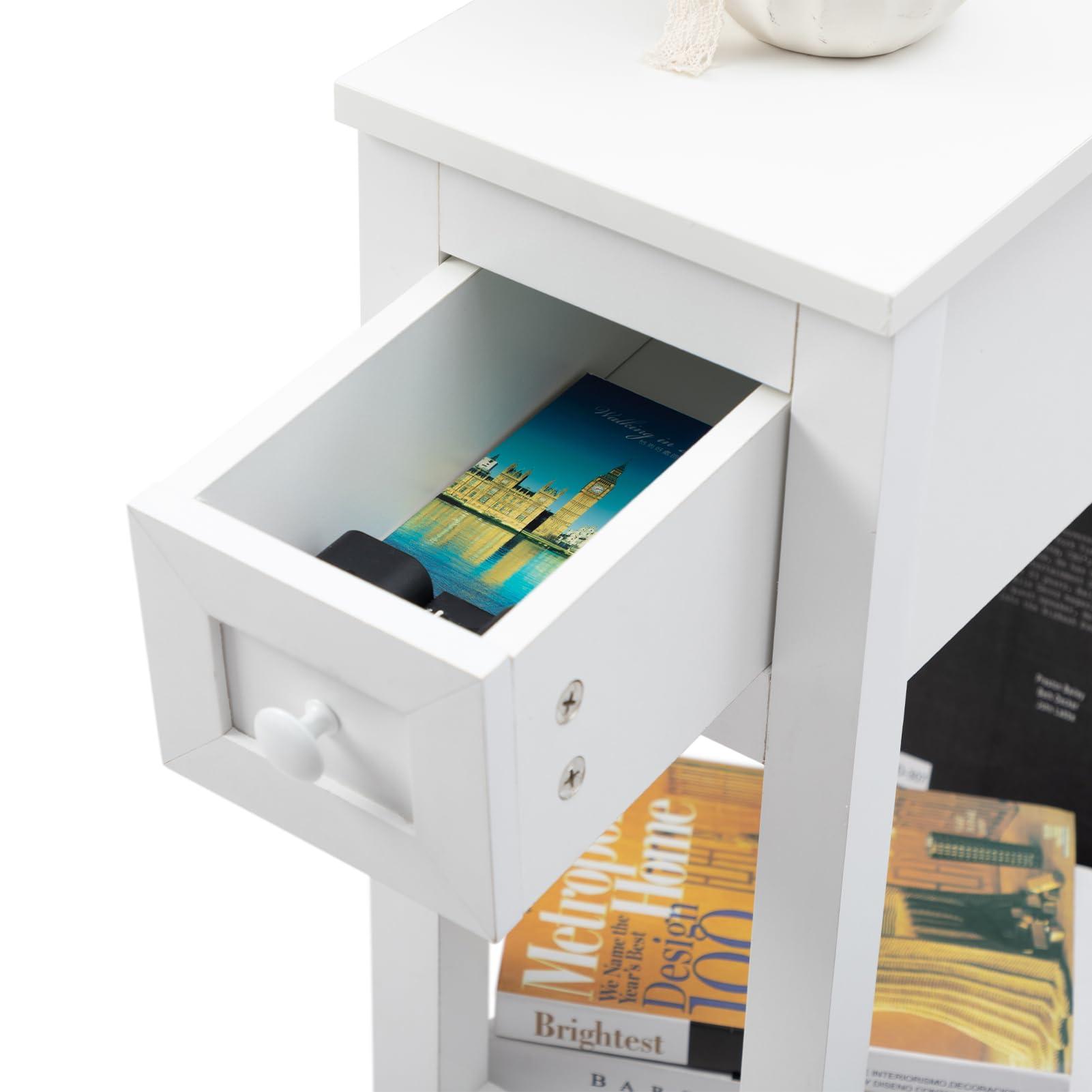 LUSUOWLZ LUSUOWLZ Narrow Side Table for Small Spaces, White, Set of 1, 24\" L x 8.5\" W x 24\" H