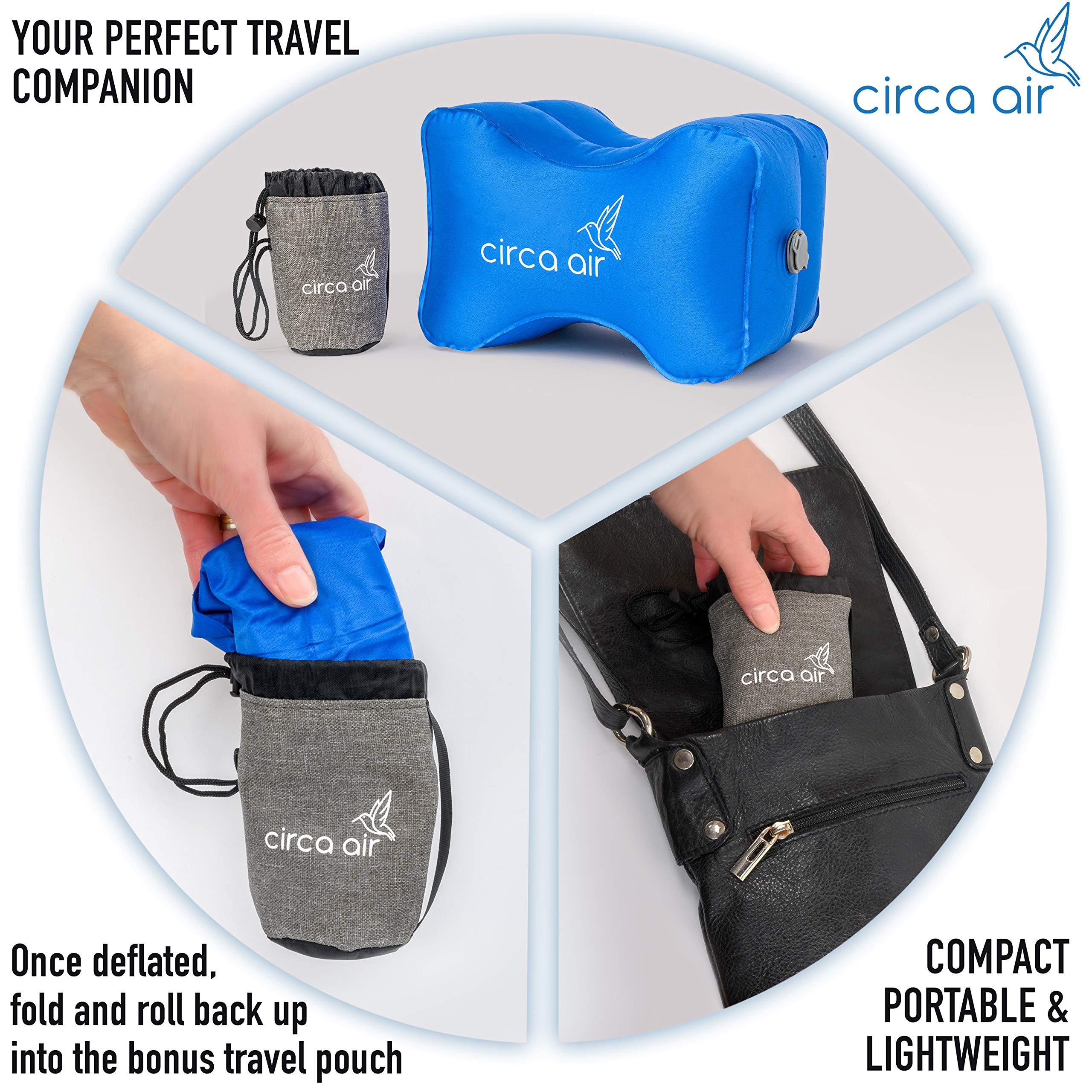 Circa Air Circa Air Inflatable Knee Pillow (Blue) and Mini Pump Bundle - Travel Knee Pillow for Side Sleepers, Sciatica Relief, or Joint Pain + Rechargeable USB Mini Air Pump, Small Portable Travel Pump