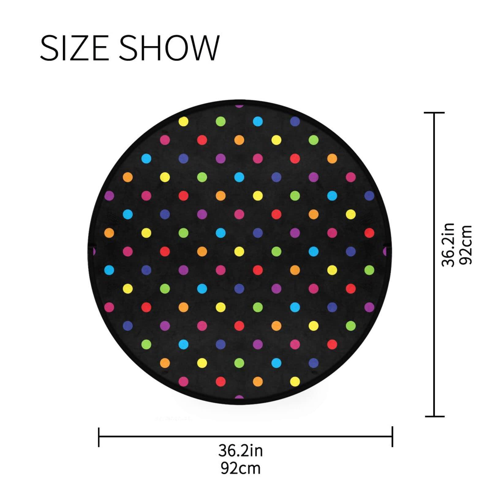 WIHVE Round Area Rug 3 Ft Colorful Polka Dot Black Non-Slip Floor Mat for Entryway Bedrooms Laundry Room Decor