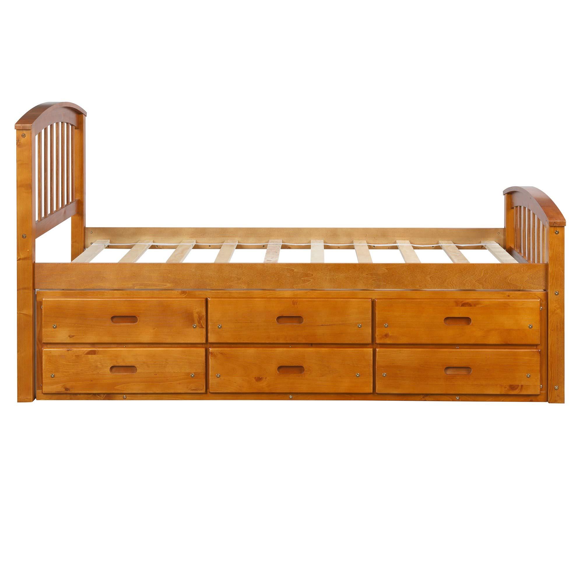 Dgsroom Dgsroom Twin Captain's Bed Storage Daybed with Trundle and Drawers for Kids Teens (Oak)