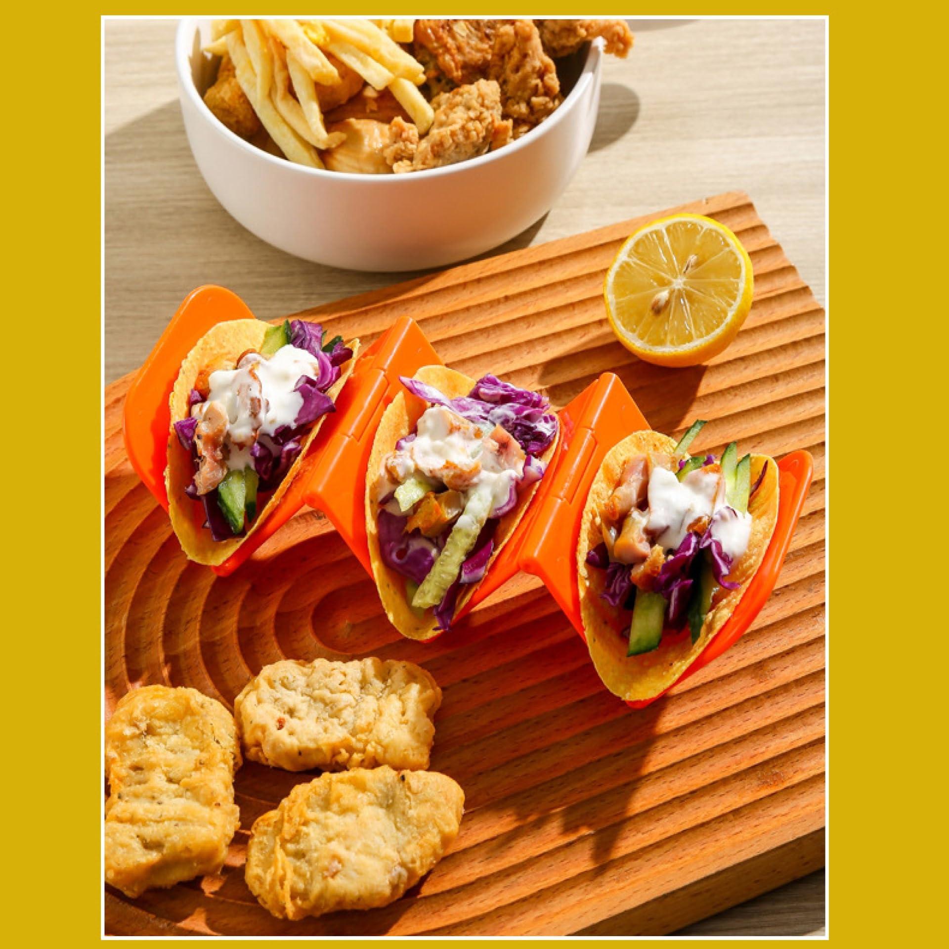 Generic Foldable Taco Holder Stand - 3 Packs (Non-Toxic, BPA Free - Dishwasher & Microwave Safe) Hold 3 Tacos, Hard Plastic Taco Rack, Party Serving Tray Set for Hard and Soft Shell Tacos Tortilla