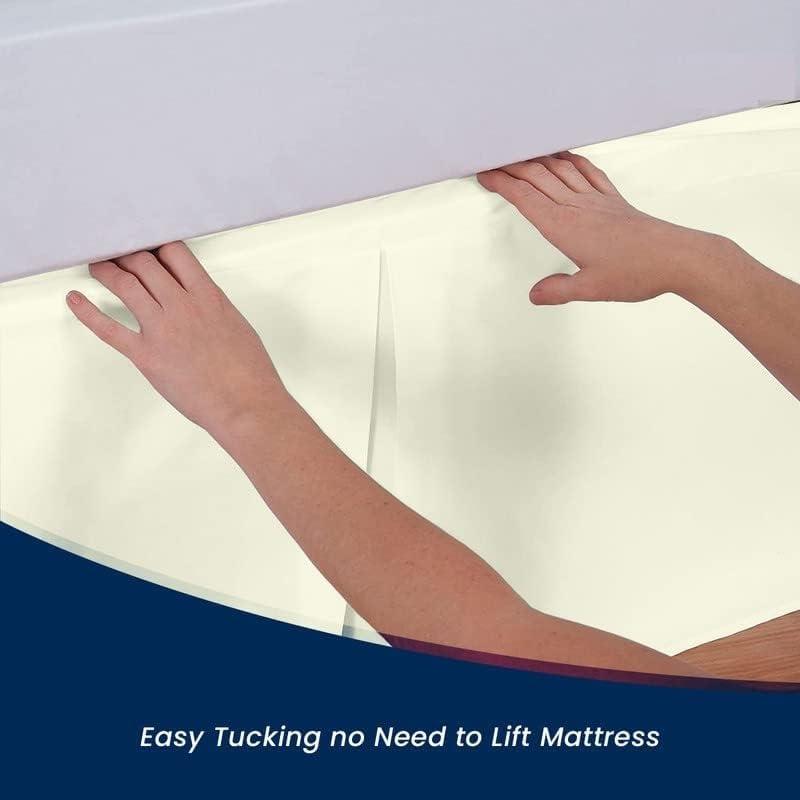 Comfort Beddings Comfort Beddings Magic Bed Skirt King 21 Inch Drop Bed Skirt 100% Cotton Blend No Mattress Lifter Wrap Around Bed Skirt with Pleated Split Corners - Ivory