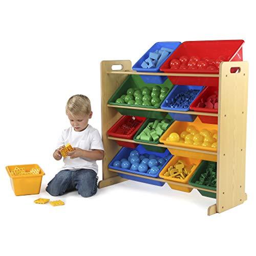 Humble Crew Humble Crew, Natural/Primary Kids\' Toy Storage Organizer with 12 Plastic Bins, 34*35*15.5inch