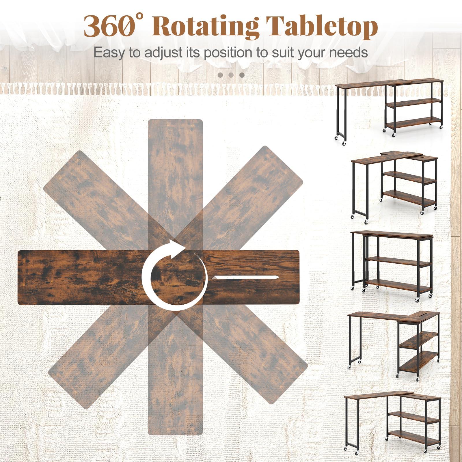 Tangkula Tangkula Large 360 Free Rotating Sofa Side Table, Patented Mobile Couch Desk with 2-Tier Storage Shelves, Movable Laptop Table with Sturdy Metal Frame, Couch Table Snack Table for Home Office