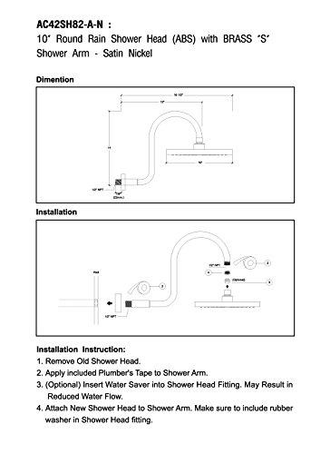 MODONA MODONA 10” Rain Shower Head and “S” Long Shower Arm with Flange – Satin Nickel - 5 Year Warrantee