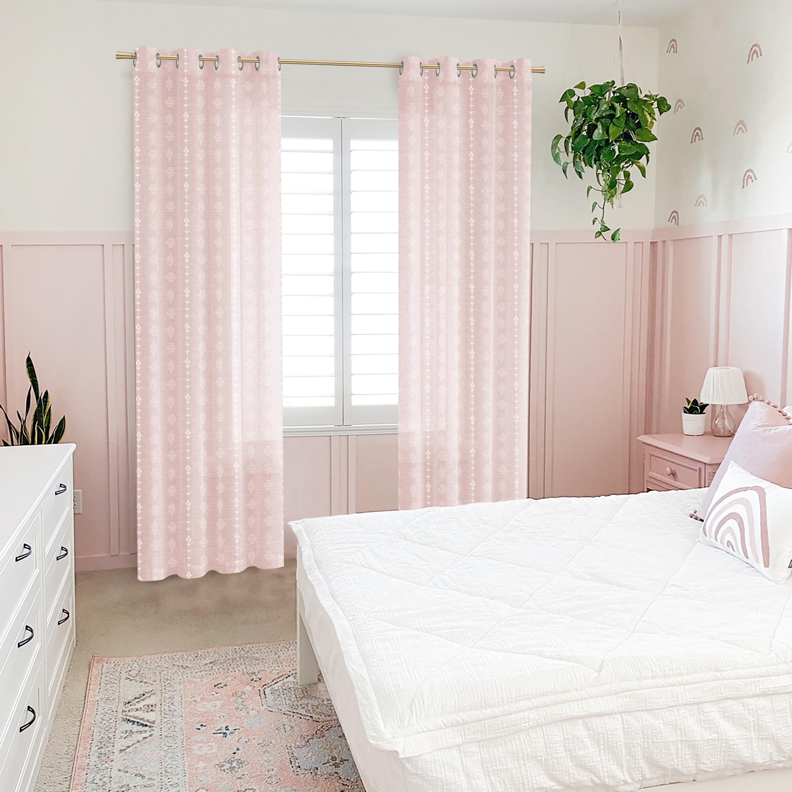 Lino Rosa Pink Curtains 2 Panels,Sheer Floral Linen Boho Blush Curtains for Bedroom Living Room 84 Inches Long