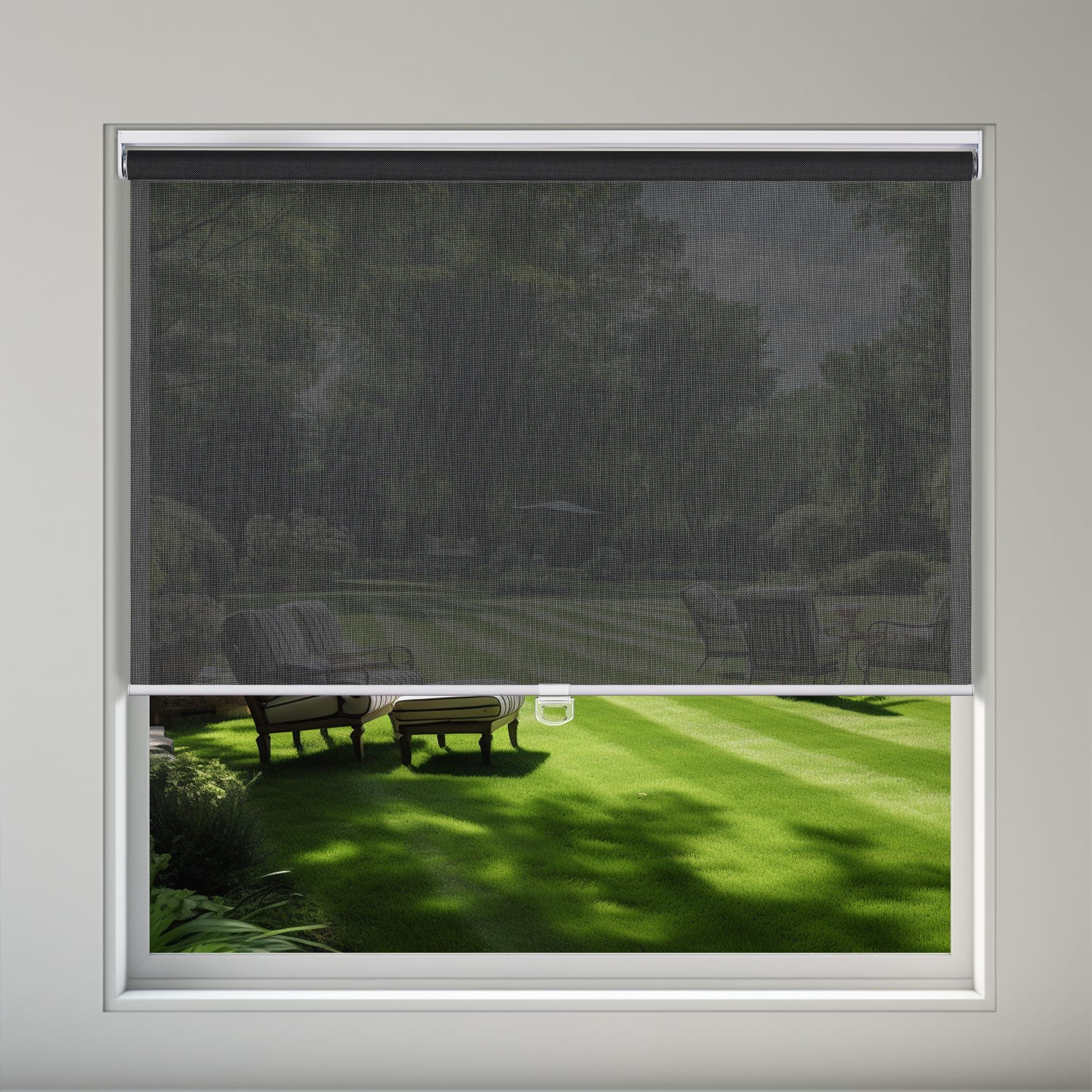 Sulugood Sulugood Light Filtering Roller Shades for Window 5% Openness Cordless Roller Blinds Solar Shades,UV Protection Fabric,Easy Installation Shades for Home, Hotel, Office,Black.54 W x 36" H