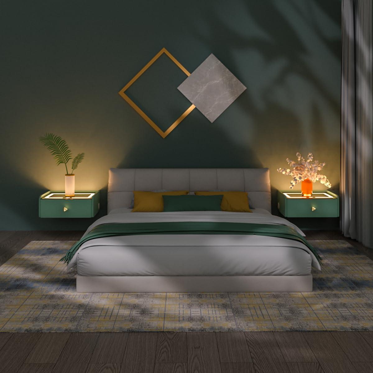 HOMEMORE HOMEMORE Smart Nightstand Floating Bedside Table LED Nightstand with Charging Smart Nightstand Bedroom Options for Young People.