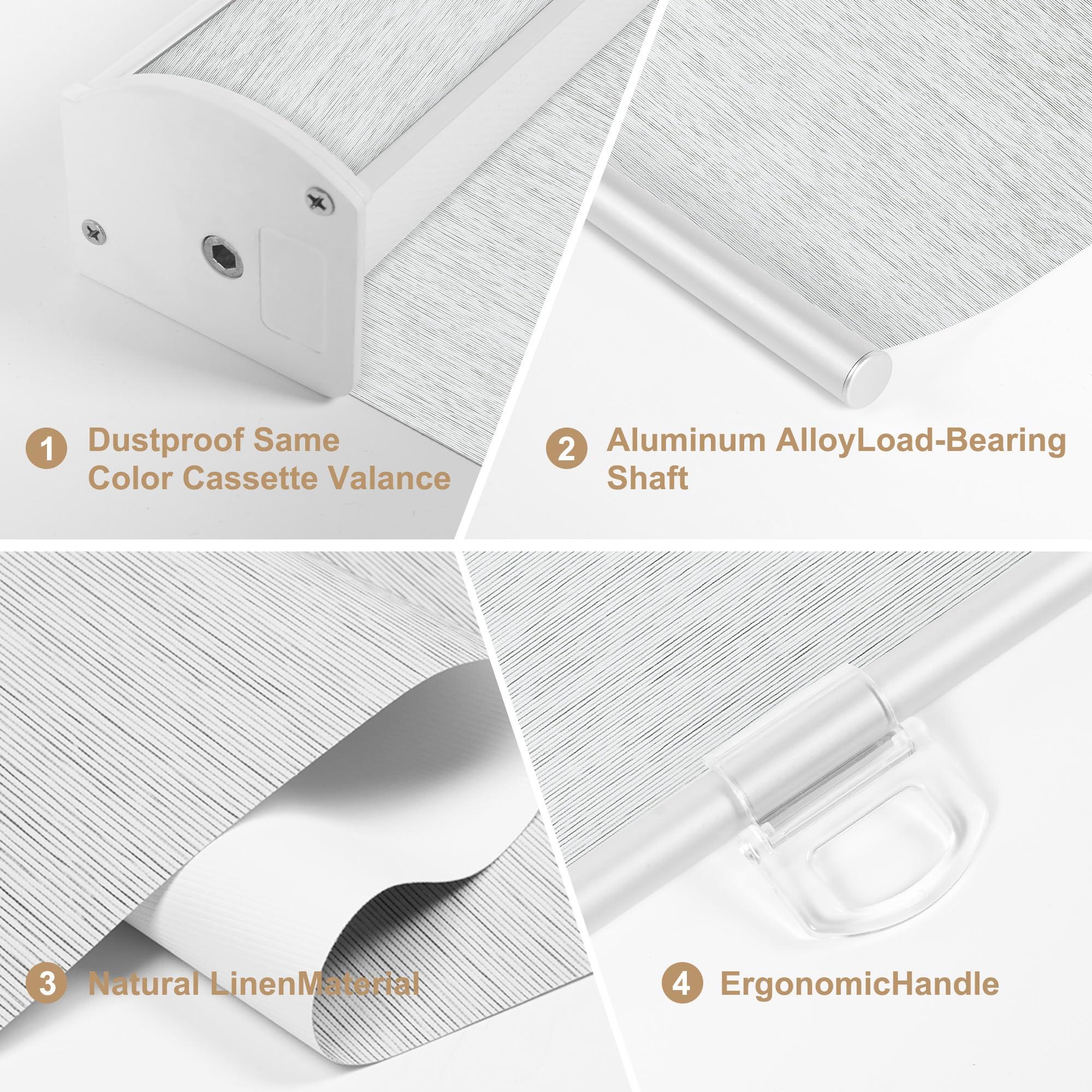 PQRSHADE PQRSHADE 100% Blackout Window Shades Pull Down for Indoor, Custom Room Darkening Striped Jacquard Fabric Roller Window up and Down Blinds with Thermal Insulated Easy to Install(30.5"W x 96"H)S-White